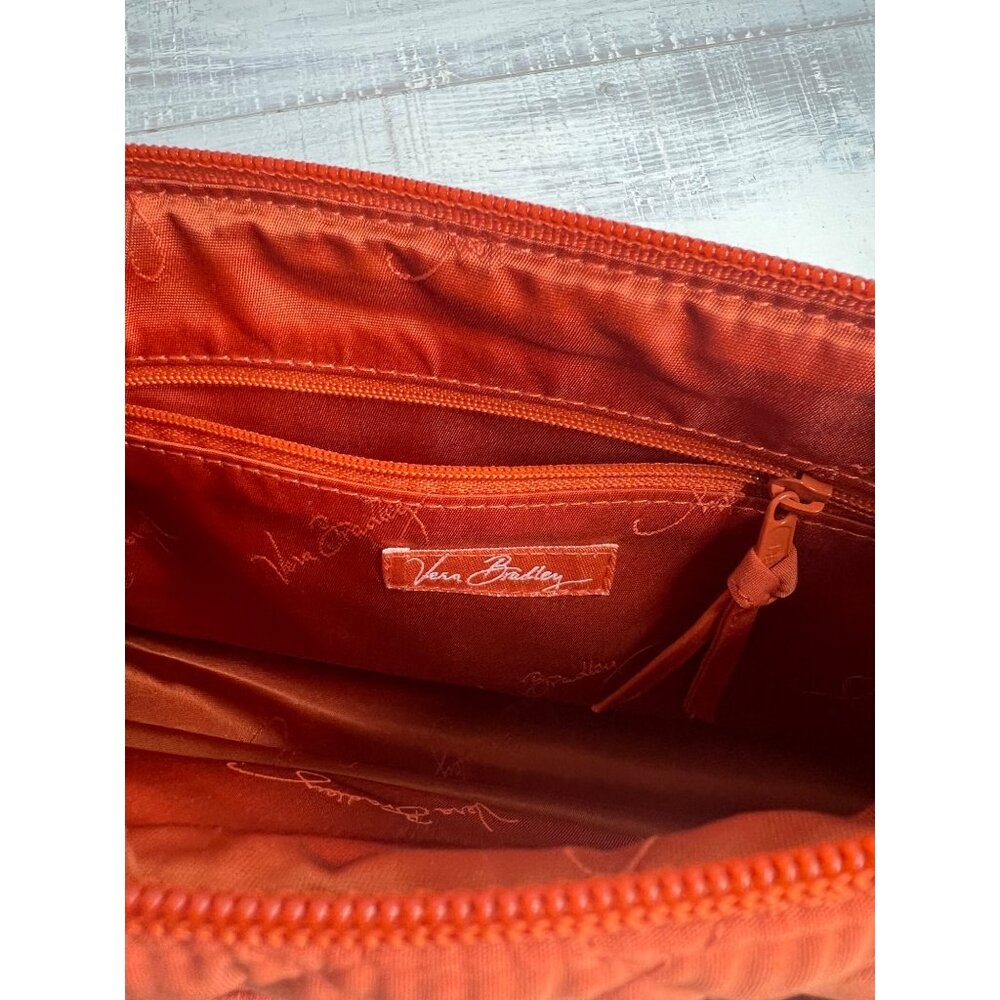 Vera Bradley Quilted Shoulder Bag In Orange With Gold Monogram & Zipper Clos - Picture 3 of 16